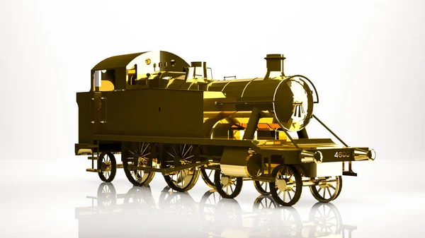 Zlatá 3d vykreslování nákladní vlak uvnitř studio — Stock fotografie