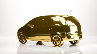bir araba bir studio içindeki altın 3d render