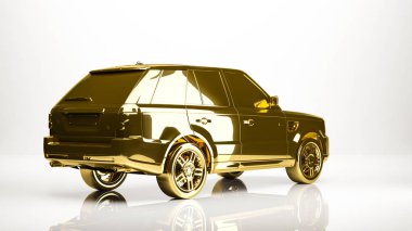 bir araba bir studio içindeki altın 3d render