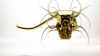 bir canavar bir studio içindeki altın 3d render