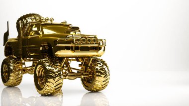 büyük bir araba bir studio içindeki altın 3d render