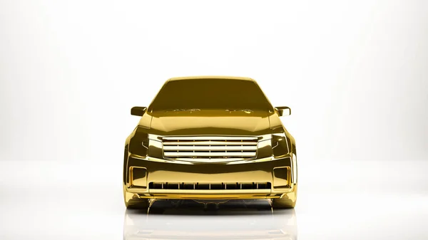 Golden 3d rendering of a car inside a studio — Stock Photo, Image