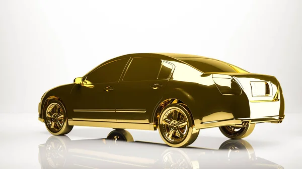 Representación 3d de oro de un coche dentro de un estudio — Foto de Stock
