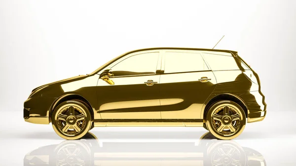 Representación 3d de oro de un coche dentro de un estudio — Foto de Stock