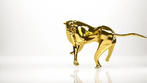 Renderização 3d dourada de um tigre dentro de um estúdio — Fotografia de Stock