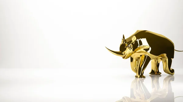 Golden 3d rendering of a Rhino inside a studio — Stock Photo, Image