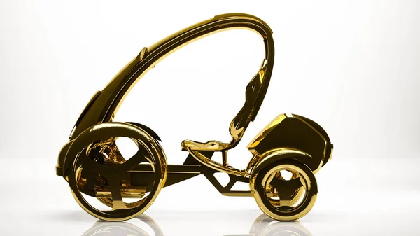 Golden 3d rendering of a simple car inside a studio — стоковое фото
