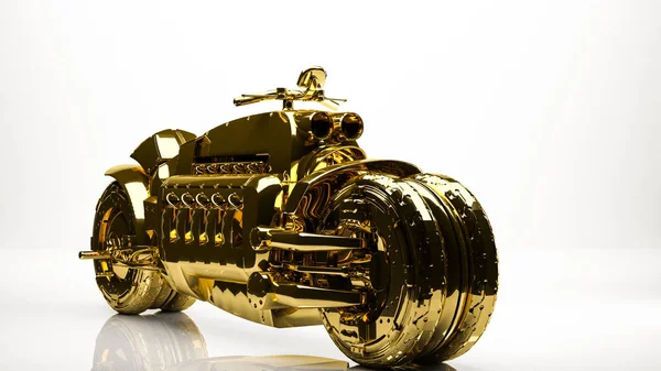 Gyllene 3d-rendering av en futuristisk motor inuti en studio — Stockfoto