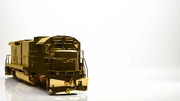 Gylden 3d-gjengivelse av et godstog inne i et studio – stockfoto