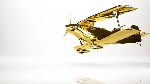 Rendu 3D doré d'un avion dans un studio — Photo