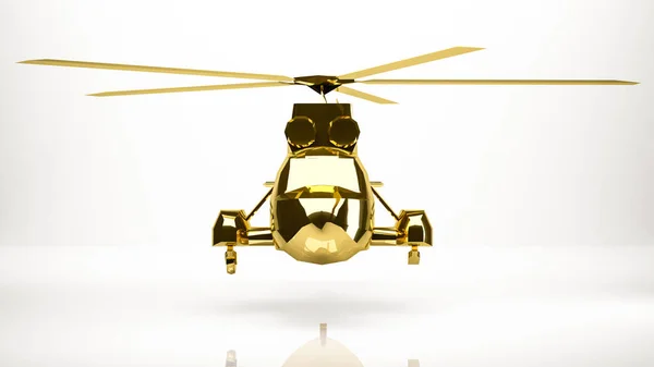 Zlatá 3d vykreslování vrtulníku uvnitř studio — Stock fotografie