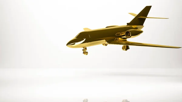 Representación 3d dorada de un avión dentro de un estudio — Foto de Stock