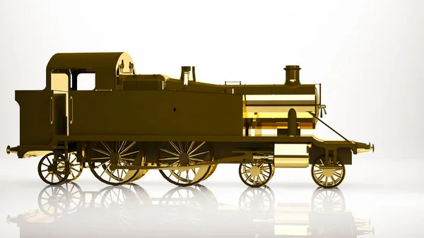 Zlatá 3d vykreslování nákladní vlak uvnitř studio — Stock fotografie