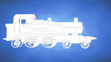 bir trenin bir mavi studio içinde 3D render özetlenen