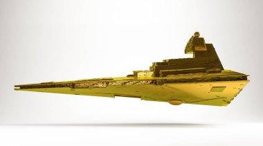 bir uzay gemisi üzerinde beyaz izole altın 3d render