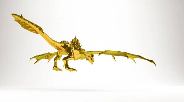 Золотий 3d візуалізація дракона ізольовано на білому — стокове фото