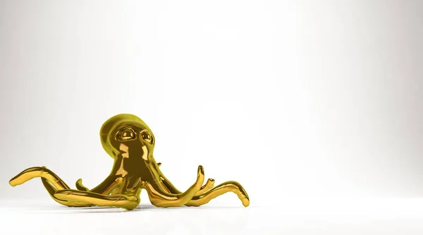 Golden 3d rendering of an octopus isolated on white — Stock Photo, Image