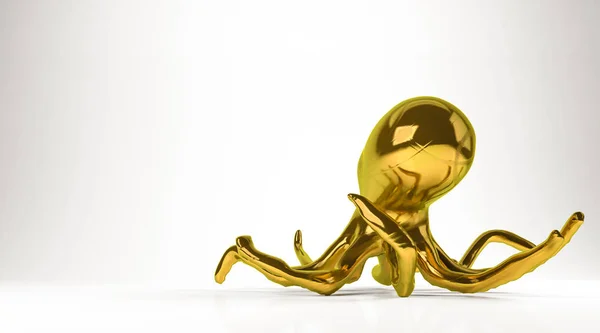 Goldene 3D-Darstellung einer Krake isoliert auf Weiß — Stockfoto