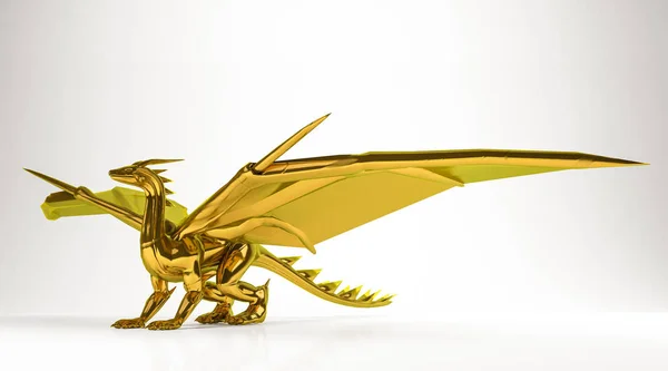 Золотий 3d візуалізація дракона ізольовано на білому — стокове фото