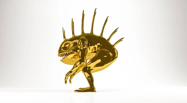 Renderização 3d dourada de um monsterisolated no branco — Fotografia de Stock