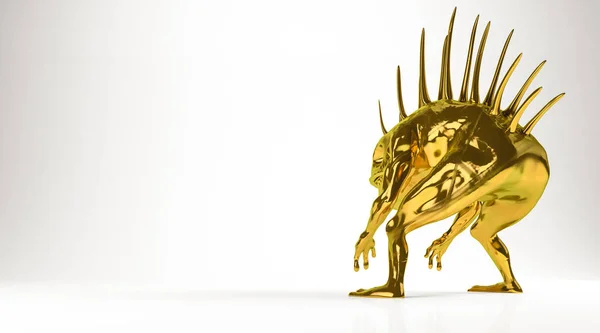 Renderização 3d dourada de um monsterisolated no branco — Fotografia de Stock