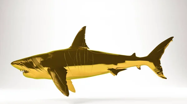 金 3d 渲染的鲨鱼上白色孤立 — 图库照片