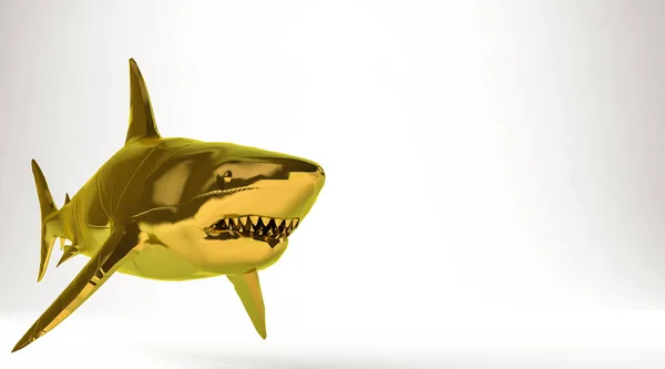 Χρυσή τρισδιάστατη απεικόνιση του ένας καρχαρίας που απομονώνονται σε λευκό — Φωτογραφία Αρχείου