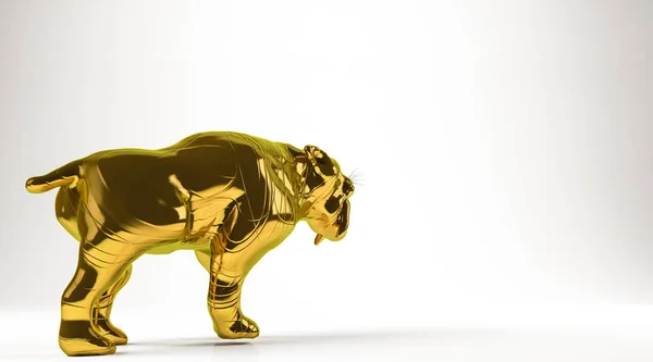 Renderização 3d dourada de um tigre isolado em branco — Fotografia de Stock