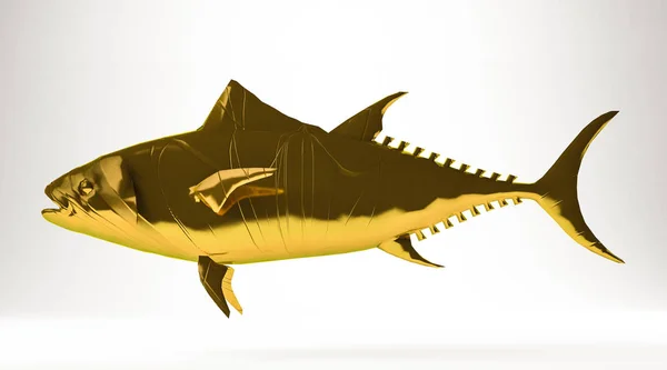 Золотой 3D рендеринг тунца, изолированного на белом — стоковое фото