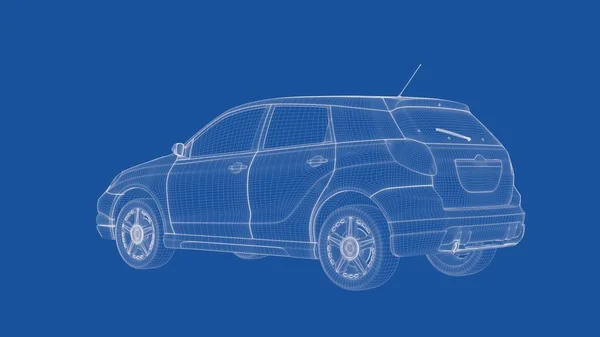 3D-Darstellung eines skizzierten Autos — Stockfoto
