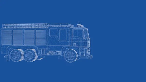 3d representación de un camión de bomberos delineado — Foto de Stock