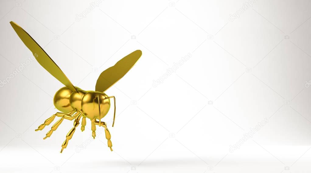 golden 3d rendering of a bee isolated on white