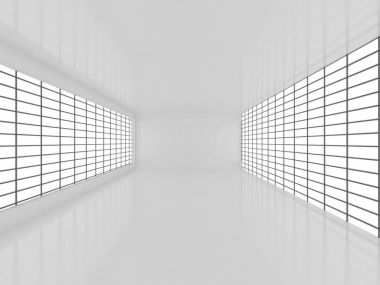 fütüristik beyaz oda alan ışık 3d render ile