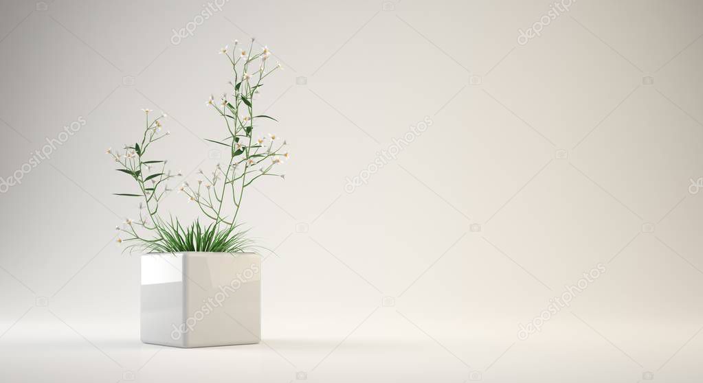 3d rendering of a flower pot for interior or conceptual design