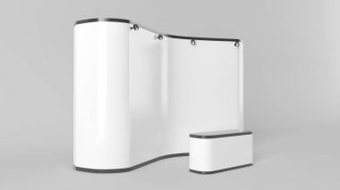 Beyaz yaratıcı sergi stand tasarımı. Booth şablonu. Müdürlükle