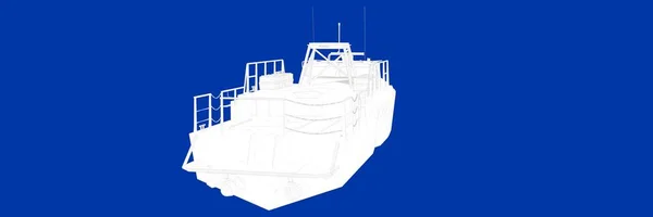 3D rendering a hajó egy kék háttér blueprint — Stock Fotó