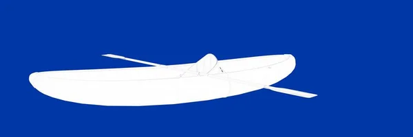 Representación 3d de un pequeño barco sobre un plano de fondo azul —  Fotos de Stock