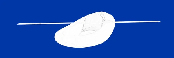 Representación 3d de un pequeño barco sobre un plano de fondo azul —  Fotos de Stock