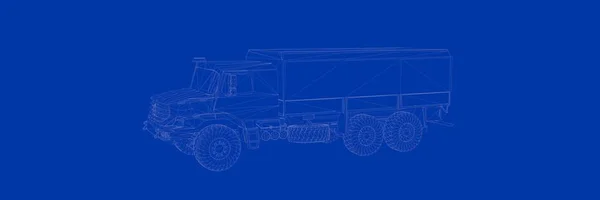 निळा पार्श्वभूमी ब्ल्यूप्रिंटवर ट्रकची 3 डी रेंडरिंग — स्टॉक फोटो, इमेज