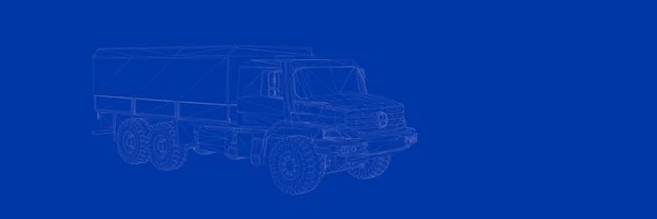 파란색 배경 청사진에 트럭의 3d 렌더링 — 스톡 사진