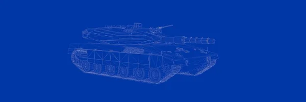 3D visszaadás-ból egy tank egy kék háttér blueprint — Stock Fotó