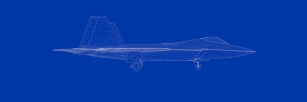 3d 渲染的蓝色背景蓝图上的战斗喷气式飞机 — 图库照片