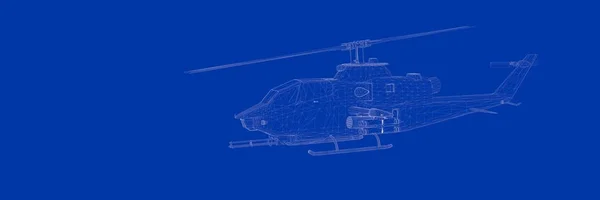 파란색 배경 청사진에 헬기의 3d 렌더링 — 스톡 사진