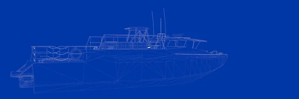 3d rendering of a ship on a blue background blueprint — Stock Photo, Image