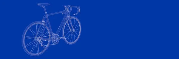 Τρισδιάστατη απεικόνιση του ένα ποδήλατο σε ένα μπλε φόντο σχεδιάγραμμα — Φωτογραφία Αρχείου