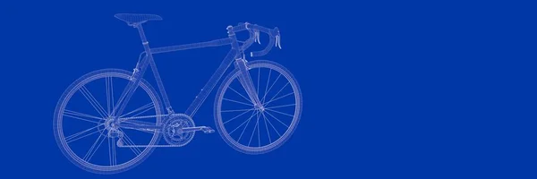 Τρισδιάστατη απεικόνιση του ένα ποδήλατο σε ένα μπλε φόντο σχεδιάγραμμα — Φωτογραφία Αρχείου
