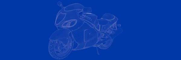 3d rendering of a motor on a blue background blueprint — Stock Photo, Image