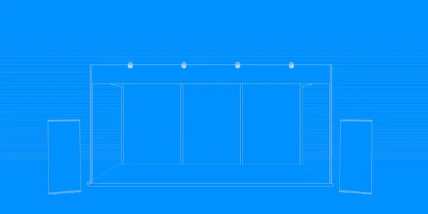 Τρισδιάστατη απεικόνιση του περιγραμμένη έκθεση με μπλε φόντο — Φωτογραφία Αρχείου