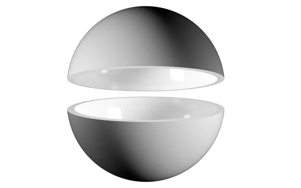 Beyaz bir stüdyonun içinde kesilen bir yarımkürenin 3D görüntüsü