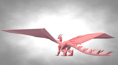 Büyük kanatları olan korkunç büyük uçan ejderha 3D render